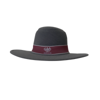 Grey and maroon custom branded school formal foam hat by Uniform Link