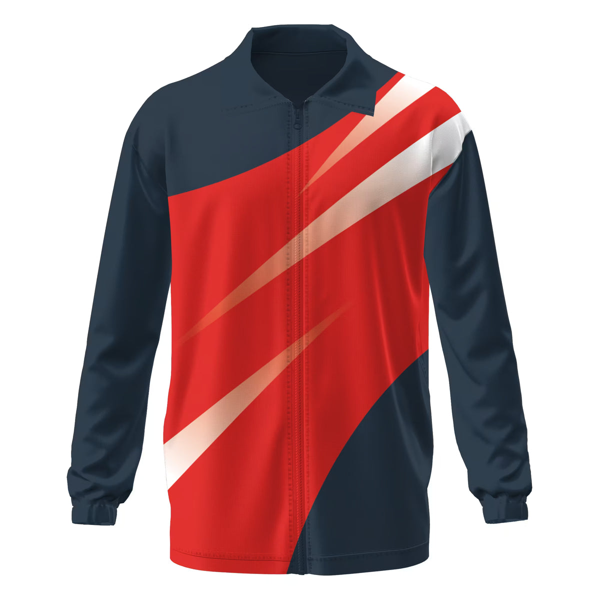 Sublimated navy, white and red custom track jacket by Uniform Link