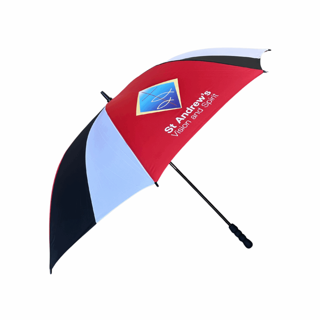 Custom umbrella made by Uniform Link for St Andrews.