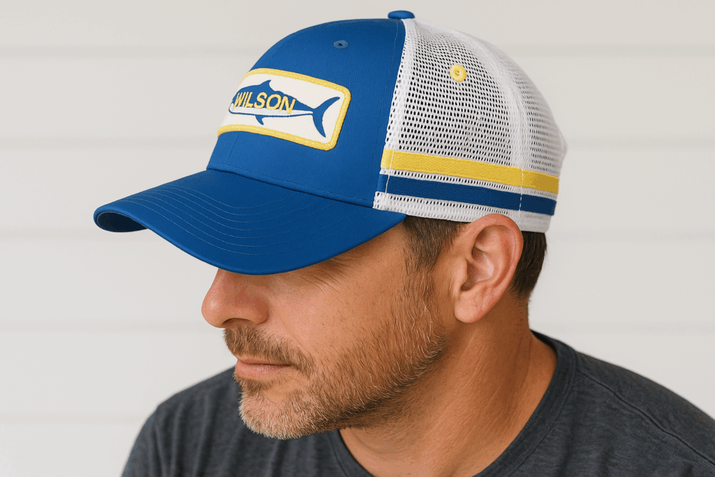 Man wearing a custom trucker hat, custom hat in Australia